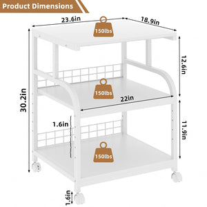 3-Tier Rolling Printer Stand with Storage Shelves