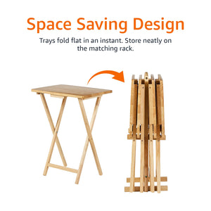 Foldable TV Dinner Tray Tables with Storage Rack, Set of 4