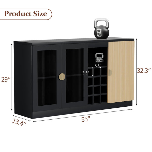 55" Bar Cabinet with RGB LED Light & Wine Rack