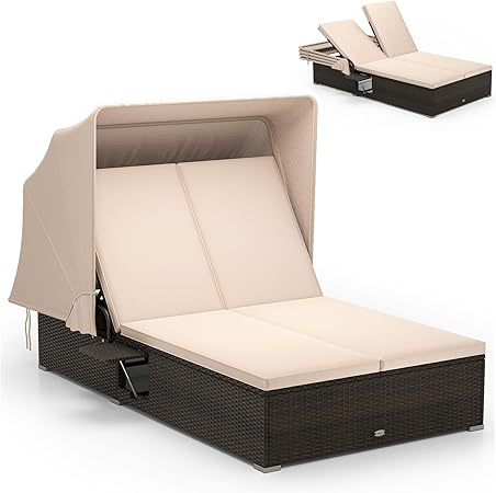 Outdoor Daybed with Retractable Canopy & 6-Position Backrest
