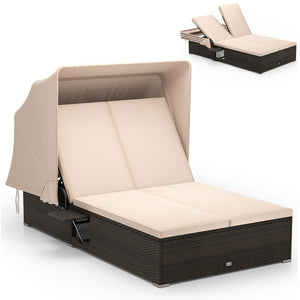 Outdoor Daybed with Retractable Canopy & 6-Position Backrest