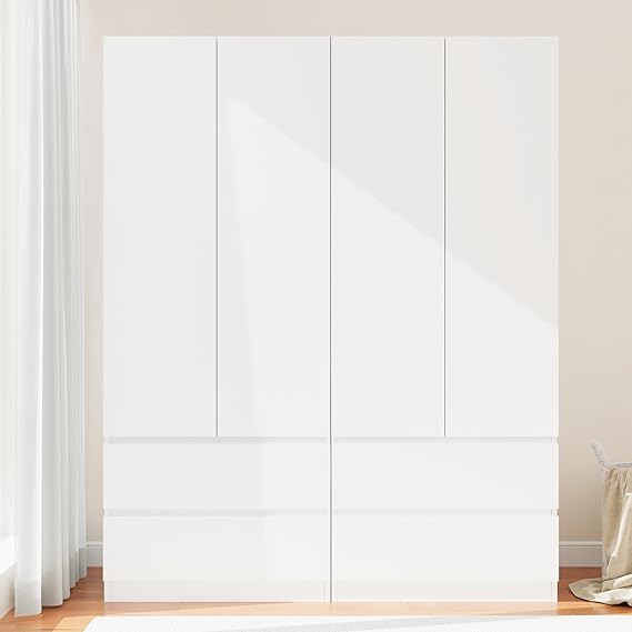 Wooden Armoire Wardrobe Closet with Drawers & Hanging Rod