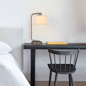 Modern Table Lamp with USB Charging Port & Fabric Shade