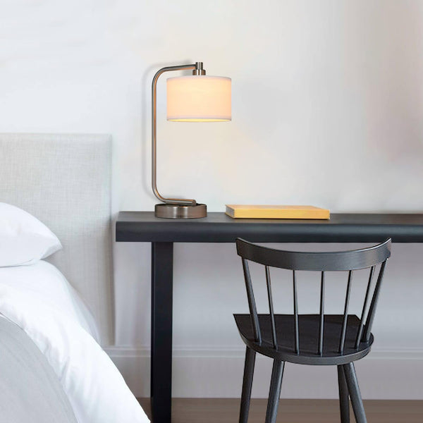 Modern Table Lamp with USB Charging Port & Fabric Shade