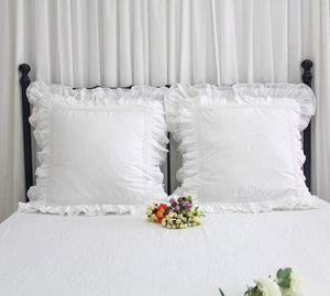 Euro Pillow Shams 26x26 – White Lace & Ruffle Cotton Covers