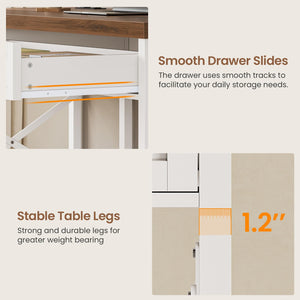 Small Desk with Drawers, Storage Shelves & Built-In Power Outlet