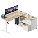 L-Shaped Electric Standing Desk with Drawers
