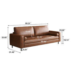 80" Mid-Century Modern Faux Leather 3-Seater Sofa – Brown