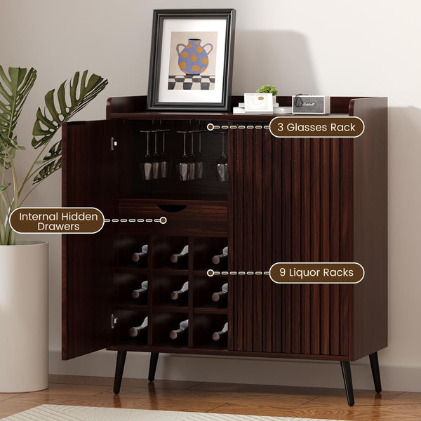 Fluted Wine & Coffee Bar Cabinet with Storage