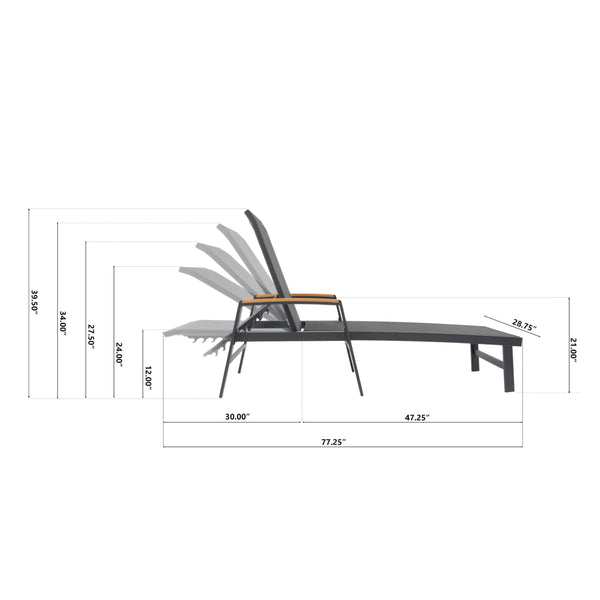 Outdoor Aluminum Adjustable Chaise Lounge Chair with Mesh Seating