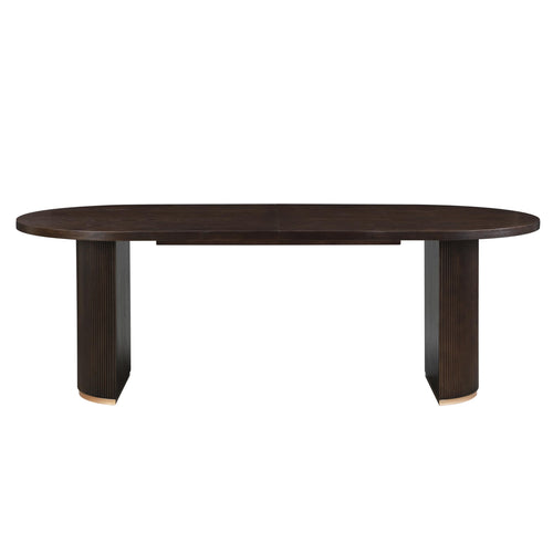 Oval Top Dining Table – Pedestal Base, Seats 6, Dark Brown