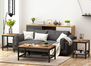 3-Piece Industrial Coffee Table Set with 2 End Tables