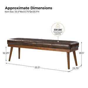 55.5" Genuine Leather Tufted Bench with Solid Wood Legs