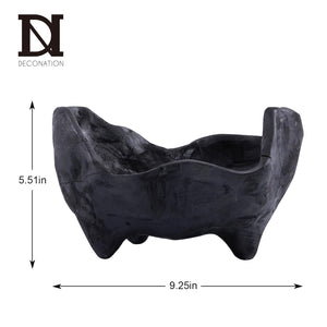 Oak Wood Decorative Bowl with Feet Boho Rustic Home Decor