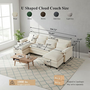 U-Shaped Sectional Cloud Couch with Storage Ottoman