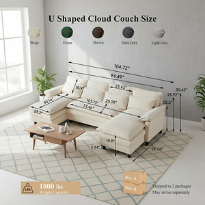 U-Shaped Sectional Cloud Couch with Storage Ottoman