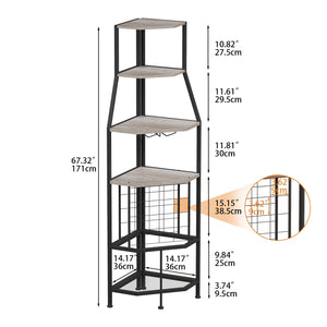 5-Tier Corner Wine Rack with Glass Holder – Floor Standing Wine Storage Shelf