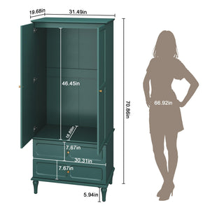 71" Mid-Century Modern Armoire Wardrobe with Doors & Drawers