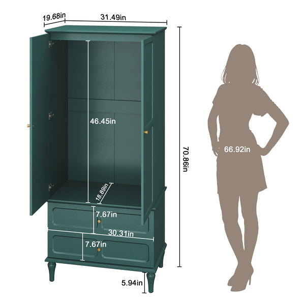71" Mid-Century Modern Armoire Wardrobe with Doors & Drawers