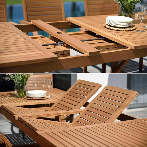 Eucalyptus Wood Extendable Patio Dining Set – Teak Finish, Indoor & Outdoor