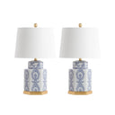 Blue & White Ceramic Table Lamps Set of 2 with Gold Leaf Accents