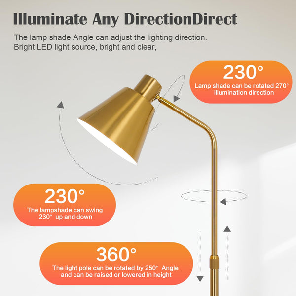 Gold Brass Adjustable LED Floor Lamp