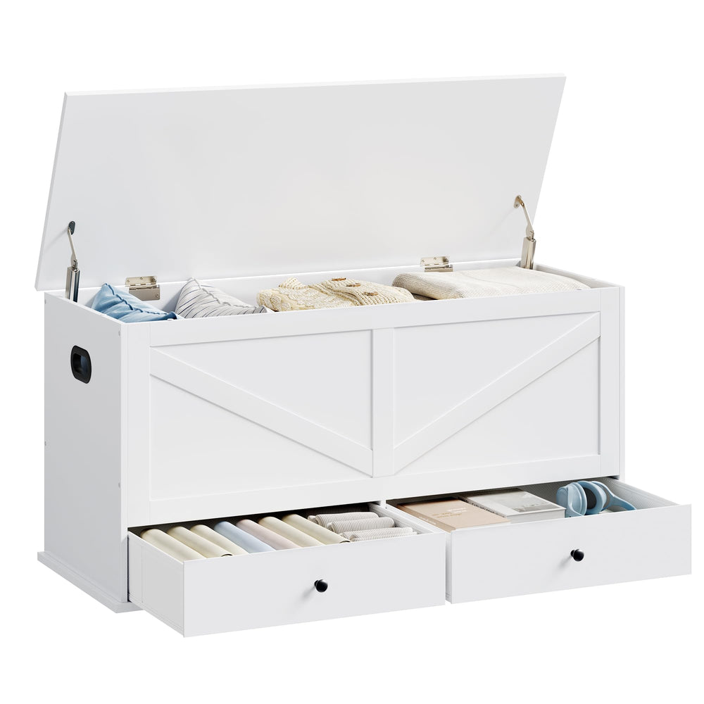Farmhouse Storage Bench with 2 Fabric Drawers