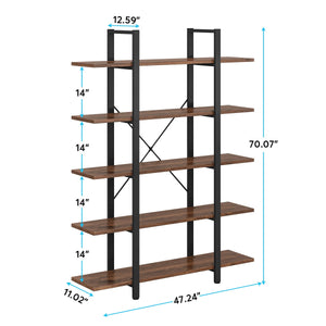 5-Tier Industrial Bookshelf 72" Tall – Metal Frame & Wood Shelves