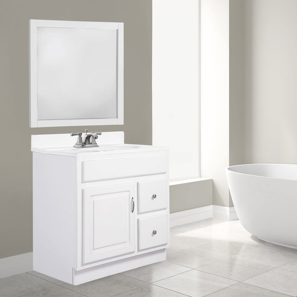 30-Inch Solid Wood Bathroom Vanity Cabinet – White, Ready to Assemble