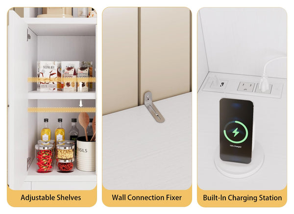 71" Tall Kitchen Pantry Cabinet with Charging Station