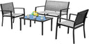 4-Piece Outdoor Patio Furniture Set with Chairs & Glass Coffee Table