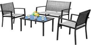4-Piece Outdoor Patio Furniture Set with Chairs & Glass Coffee Table