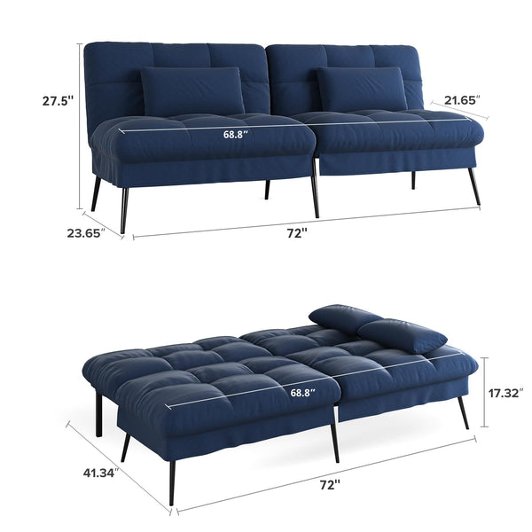 Convertible Futon Sofa Bed with Adjustable Backrest