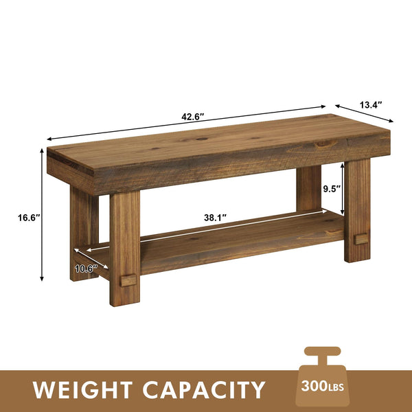 Solid Wood Entryway Bench with Storage Shelf