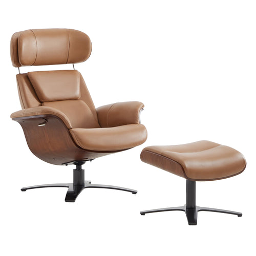 Leather Reclining Swivel Chair & Ottoman with Adjustable Headrest