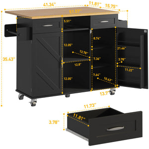 Rolling Kitchen Island with Storage Cabinet & Drop Leaf