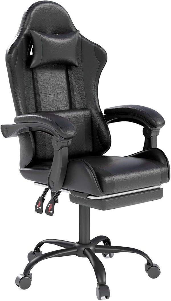 Gaming Chair with Headrest, Lumbar Support & Retractable Footrest