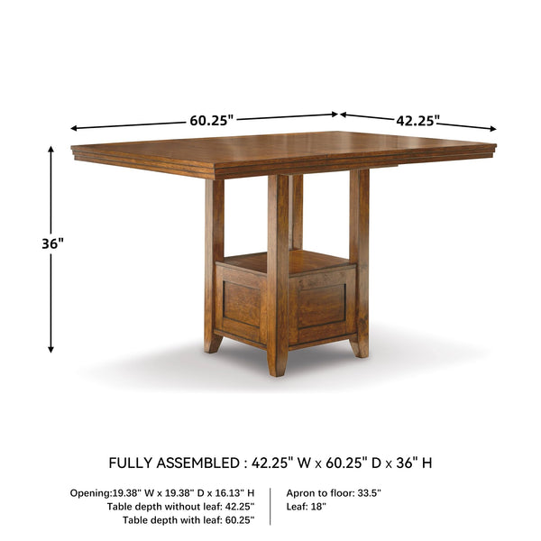 Counter Height Extension Dining Table with Shelf — Medium Brown
