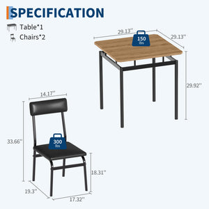 3-Piece Dining Table Set with PU Upholstered Chairs