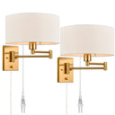 Gold Plug-In Swing Arm Wall Sconces Set of 2