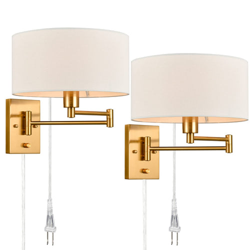 Gold Plug-In Swing Arm Wall Sconces Set of 2