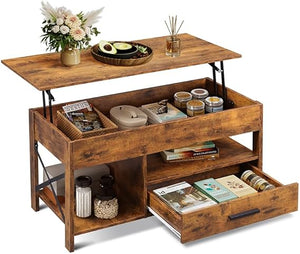 Lift Top Coffee Table with Storage Drawers & Hidden Compartment