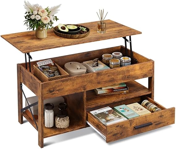 Lift Top Coffee Table with Storage Drawers & Hidden Compartment