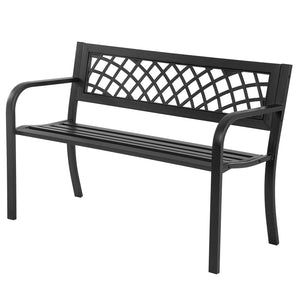 Metal Outdoor Garden Bench with Grid Pattern Backrest