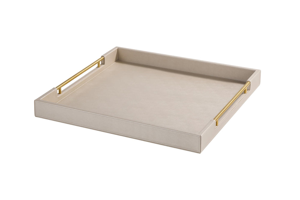 Oversized Square Ottoman Tray with Gold Handles – Faux Leather, 24x24