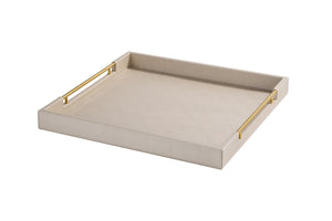 Oversized Square Ottoman Tray with Gold Handles – Faux Leather, 24x24