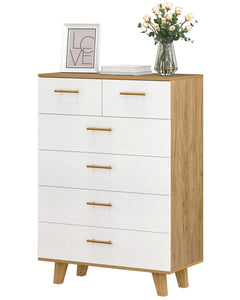 6-Drawer Dresser with Solid Pine Core – White & Light Wood