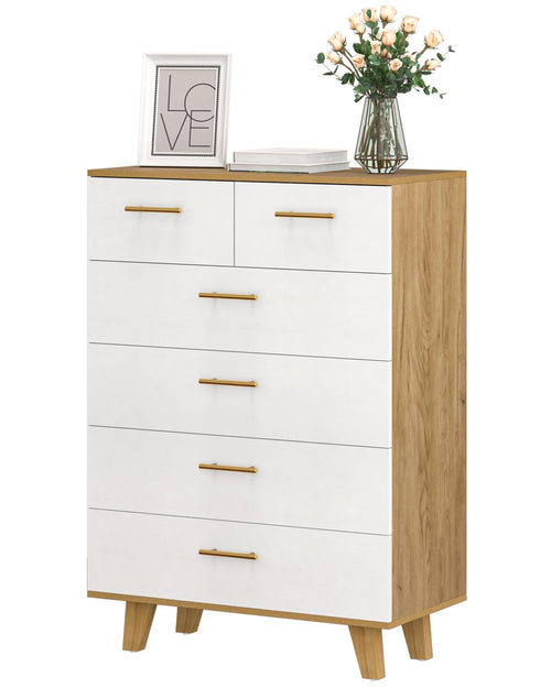 6-Drawer Dresser with Solid Pine Core – White & Light Wood