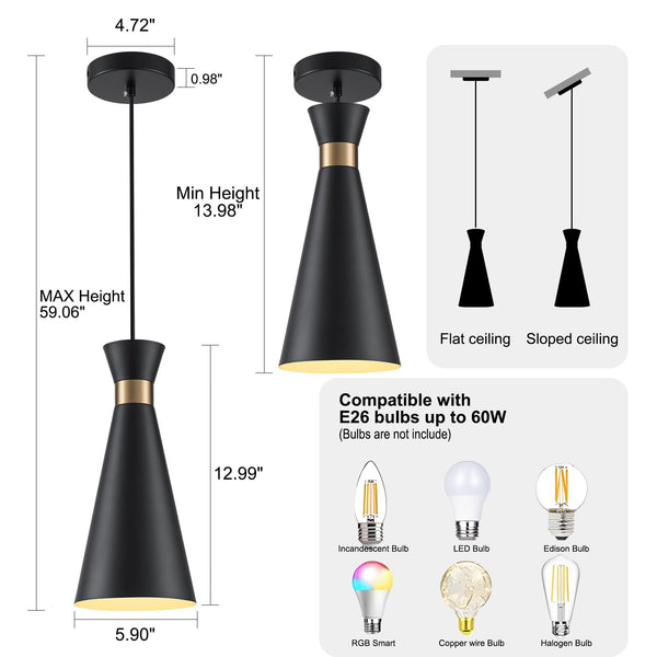Mini Pendant Lights for Kitchen Island – Black Gold & White