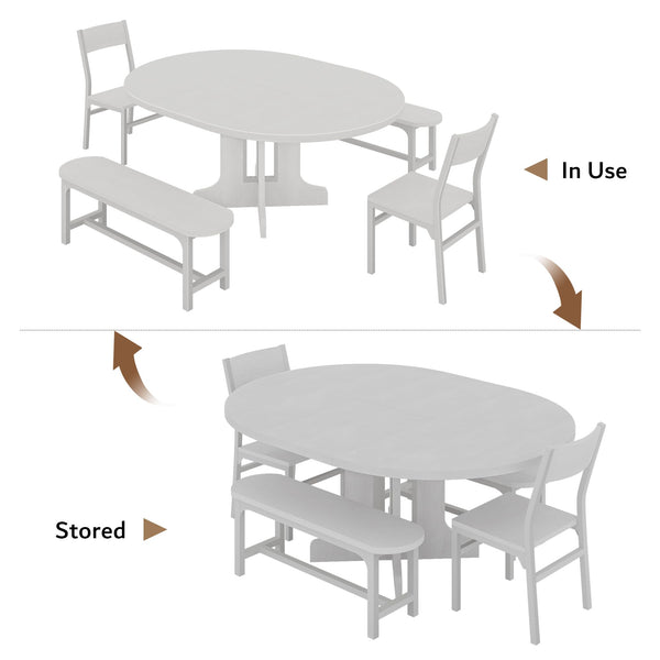 5-Piece Extendable Round Dining Table Set with Chairs and Benches